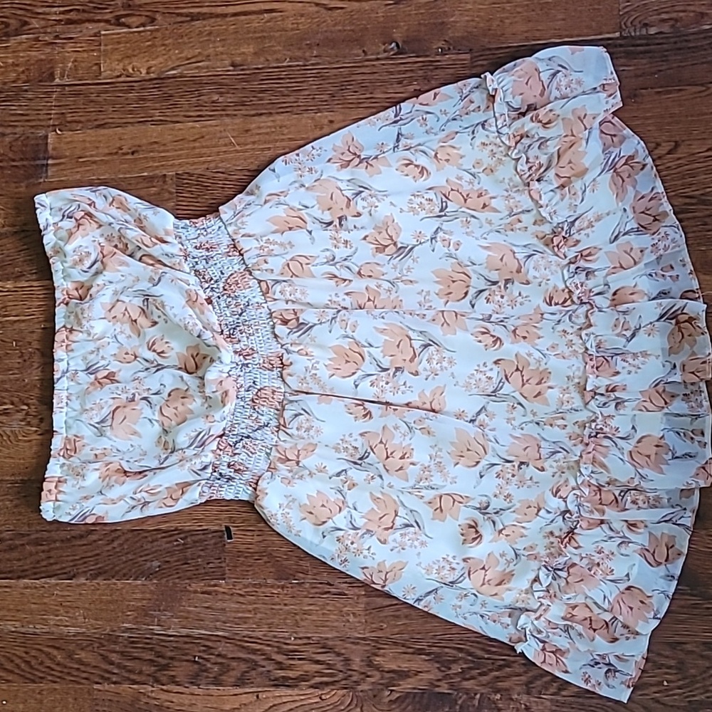 Floral Strapless  Dressy Dress- Cream and Peach